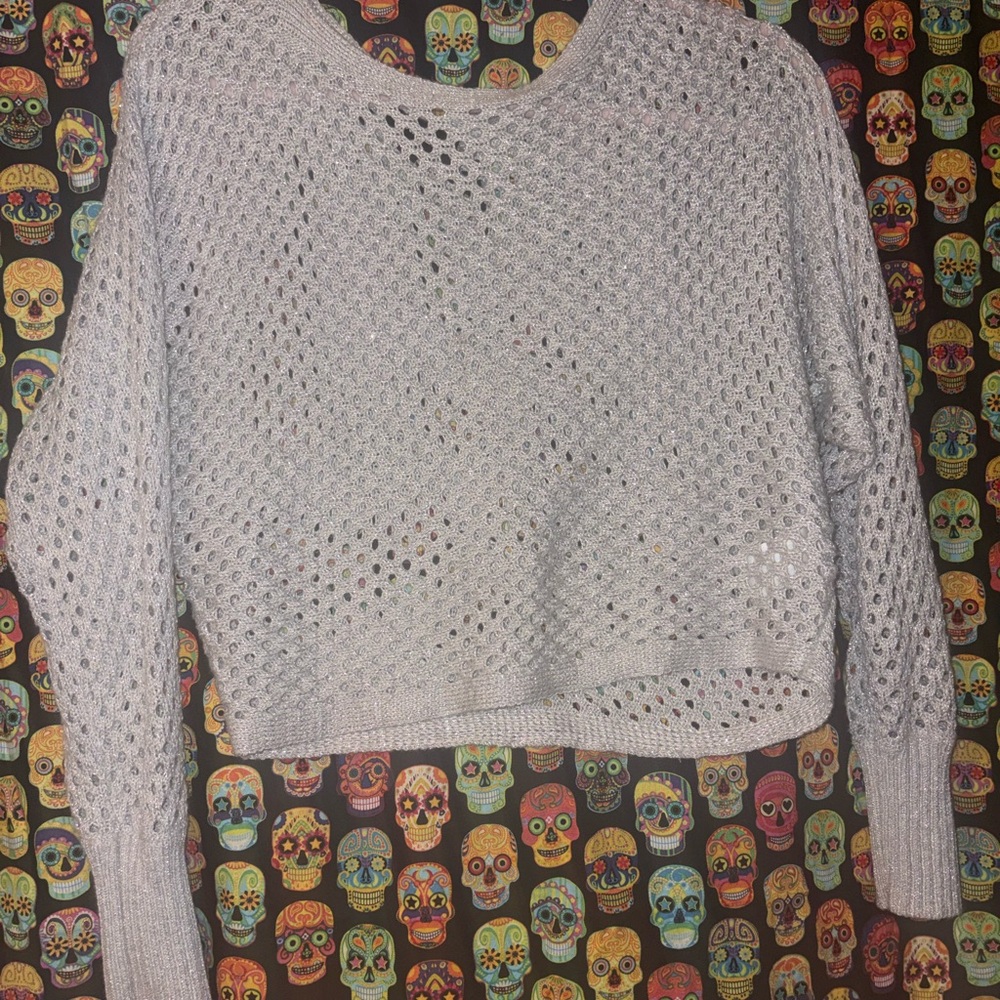 Express Silver Knit Open-Weave Top